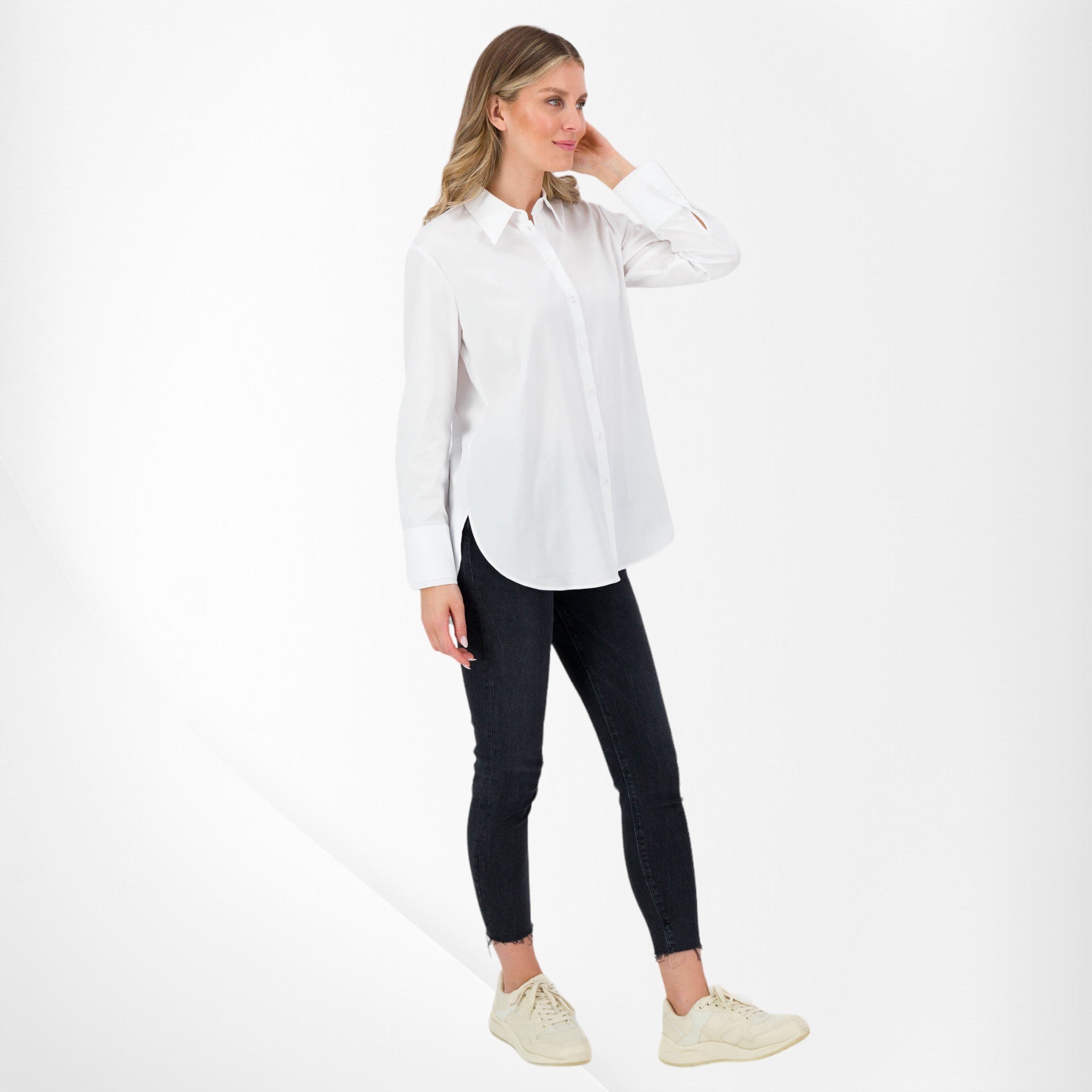 Just White Long Sleeve V-Neck Frilled Shirt White