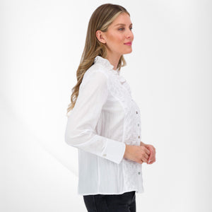 Just White Long Sleeve V-Neck Frilled Shirt White