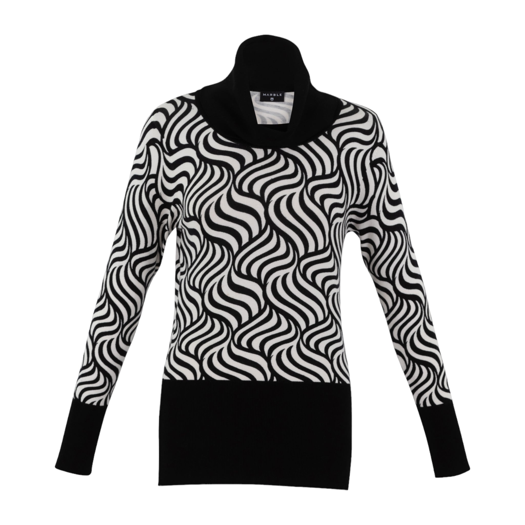 Marble Cowl Neck Jacquard Sweater Black & White