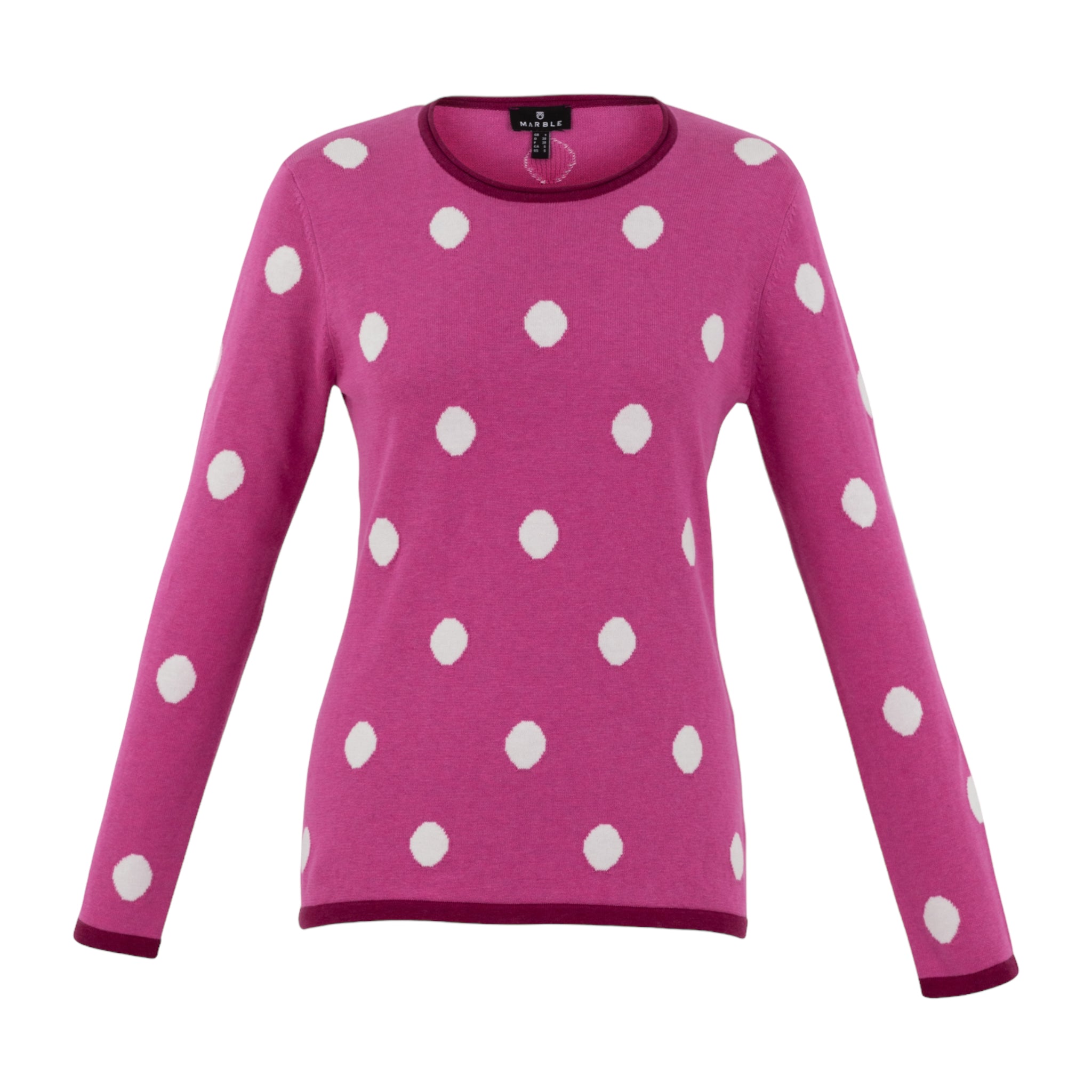Marble-Round-Neck-Sweater-Pink-Polka-Dot-Product-Image-Front-View