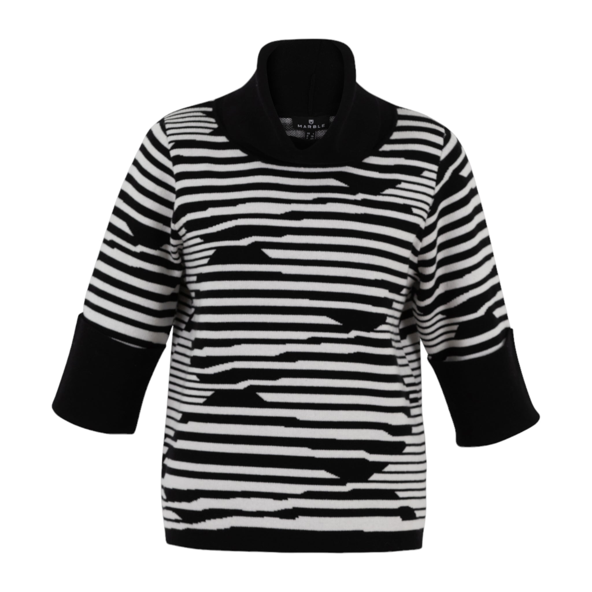 Marble-Three-Quarter-Sleeve-Sweater-Black-Product-Image-Front-View