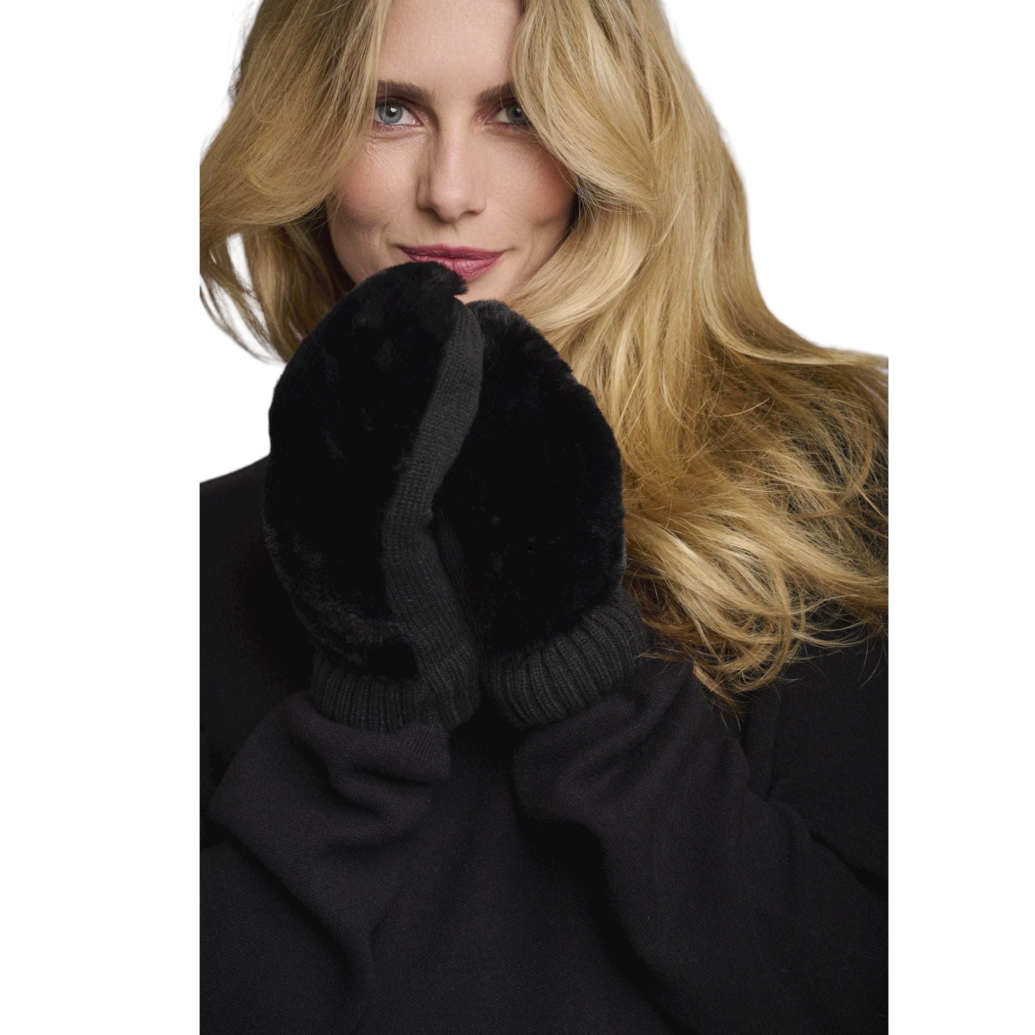 Rino-&-Pelle-Oxo-Faux-Fur-Mittens-Black-Model-Image-Front-View
