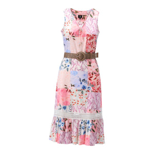 K Design Sleeveless Dress Floral Patchwork Print Pink