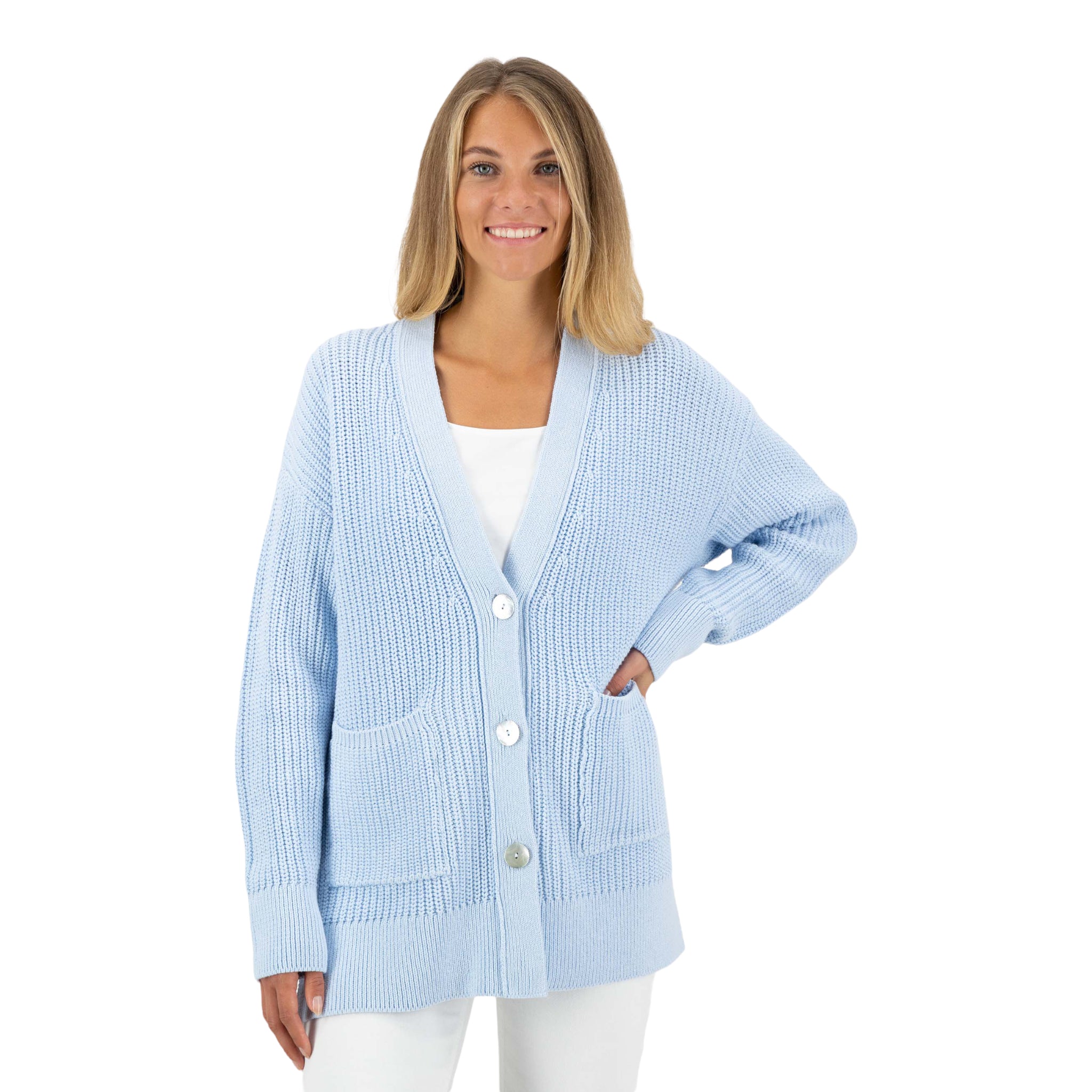 Just White You Long Cardigan Light Blue